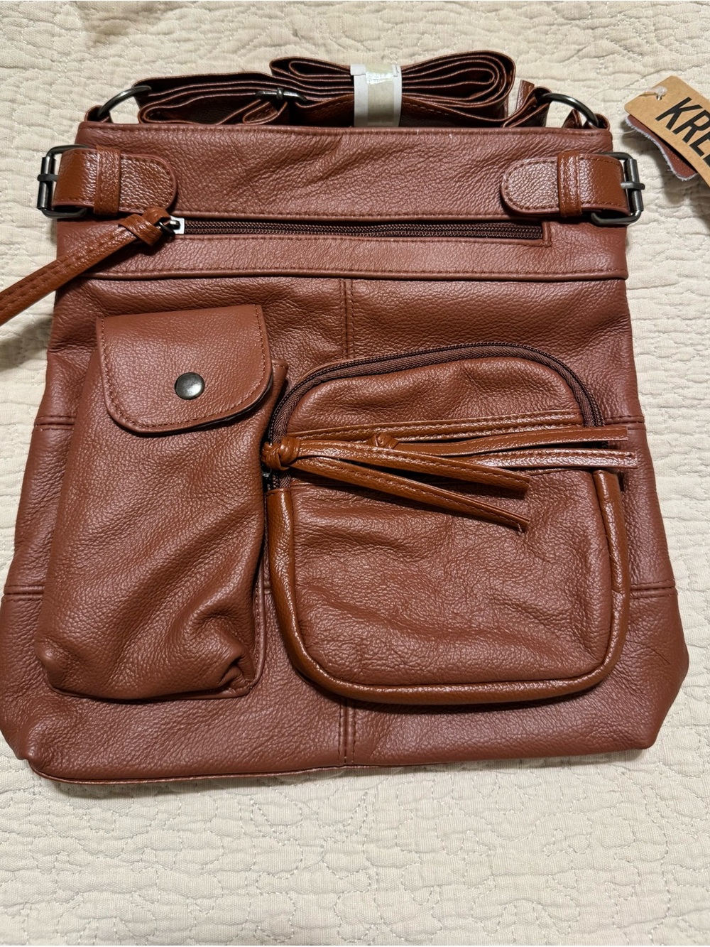 Krediz Super Soft Genuine Leather Accent Top Belt Crossbody Bag - Dark Brown